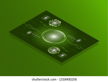 Vector business card template, flyer with technological background for business technical presentations. Creative corporate identity layout with effects. - Vector graphics