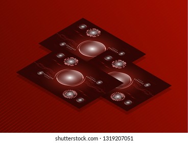 Vector business card template, flyer with technological background for business technical presentations. Creative corporate identity layout with effects. - Vector graphics