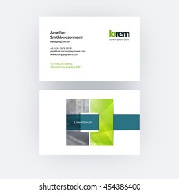 Vector business card template with geometric shape and overlap effect for business books with industrial and science concept. Simple and clean design. Creative corporate identity layout.