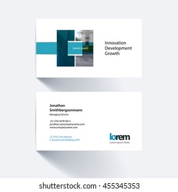 Vector business card template with geometric shape and overlap effect for business books with industrial and science concept. Simple and clean design. Creative corporate identity layout.