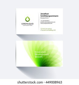 Vector business card template with green soft shapes and waves background for business and beauty with beautiful overlap effect. Simple and clean design. Creative corporate vector layout.