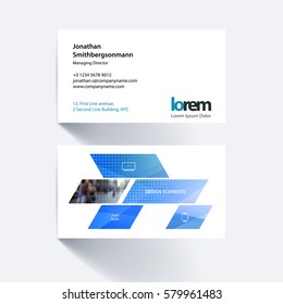 Vector business card template with green dynamic geometric shapes for eco, business, tech. Simple and clean design. Creative corporate identity layout set with effects.
