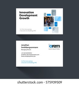 Vector business card template with grey rectangles, squares for eco, business, tech. Simple and clean design. Creative corporate identity layout set with effects.