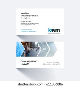 Vector business card template with grey geometric shapes for eco, business, tech. Simple and clean design. Creative corporate identity layout set with effects.
