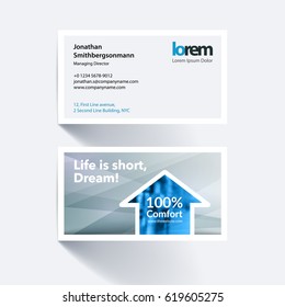 Vector business card template with grey building shapes for construction, house, home theme. Simple and clean design. Creative corporate identity layout set with effects.