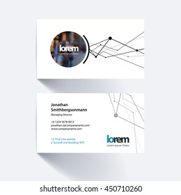 Vector Business Card Template With Grid, Mesh, Dots And Lines For Business Books With Communication And Connection Concept. Simple And Clean Design. Creative Corporate Layout.