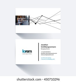 Vector business card template with grid, mesh, dots and lines for business books with communication and connection concept. Simple and clean design. Creative corporate layout.