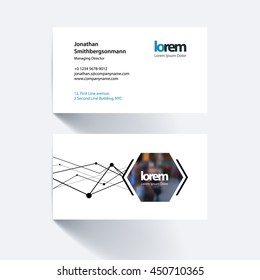 Vector business card template with grid, mesh, dots and lines for business books with communication and connection concept. Simple and clean design. Creative corporate layout.