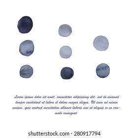 Vector business card template. Hand drawn watercolor set of blue blob design element