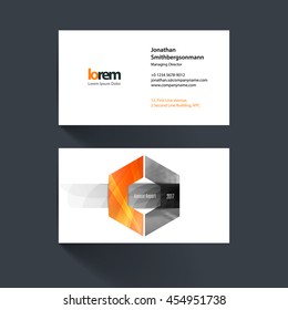 Vector business card template with hexagon geometric shape and overlap effect for business books with industrial and science concept. Simple and clean design. Creative corporate identity layout.