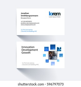 Vector business card template with many grey rectangles, squares for eco, business, tech. Simple and clean design. Creative corporate identity layout set with effects.