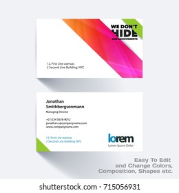 Vector business card template with many colourful rectangles