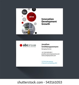 Vector business card template with points circles dots for IT, business, technology. Simple and clean design. Creative corporate identity layout set with overlay effect.