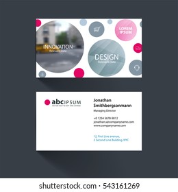 Vector business card template with points circles dots for IT, business, technology. Simple and clean design. Creative corporate identity layout set with overlay effect.