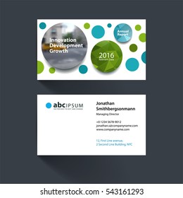 Vector business card template with points circles dots for IT, business, technology. Simple and clean design. Creative corporate identity layout set with overlay effect.