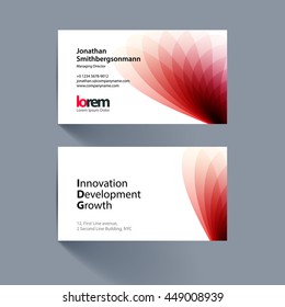 Vector business card template with red soft shapes and waves background for business and beauty with beautiful overlap effect. Simple and clean design. Creative corporate vector layout.
