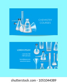 Vector business card template of set for chemistry courses or chemical laboratory with glass tubes illustration