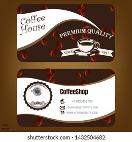 Vector business card template set. Coffee business card template with typography on beans background. Promote your Products and services with this great looking business cards set.