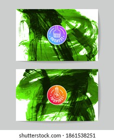 Vector business card template set with brush stroke backgrounds.
