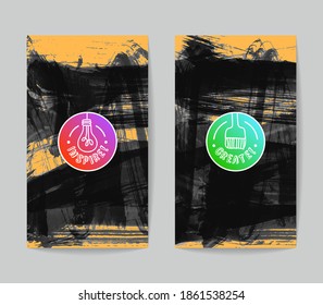 Vector business card template set with brush stroke backgrounds.