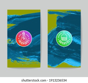Vector business card template set with brush stroke backgrounds.