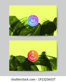 Vector business card template set with brush stroke backgrounds.