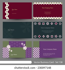 Vector business card template set: Japanese, oriental and Kimono pattern graphic design elements for cards & background (Part 138)