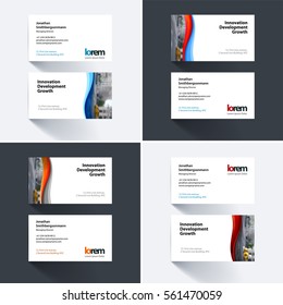 Vector business card template with soft waves, smooth shapes for IT, business, technology. Simple and clean design. Creative corporate identity layout set.