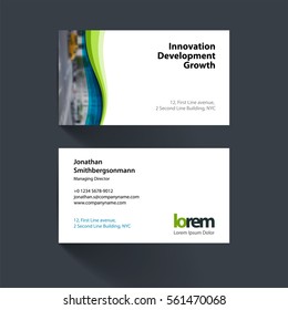 Vector business card template with soft waves, smooth shapes for IT, business, technology. Simple and clean design. Creative corporate identity layout set.