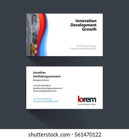Vector business card template with soft waves, smooth shapes for IT, business, technology. Simple and clean design. Creative corporate identity layout set.