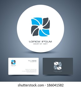 Vector business card template with universal business icon logo.