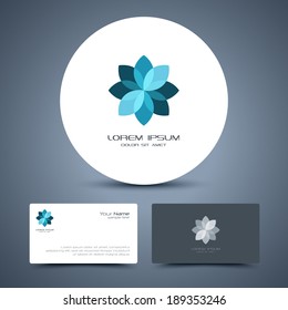 Vector business card template with universal icon logo. 