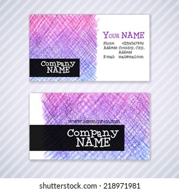 Vector business card template with watercolor pencil texture
