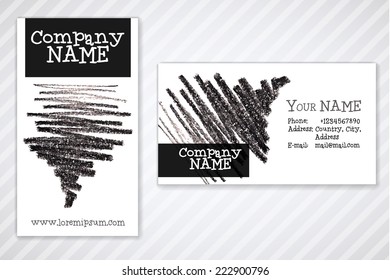Vector business card template with watercolor pencil flourish