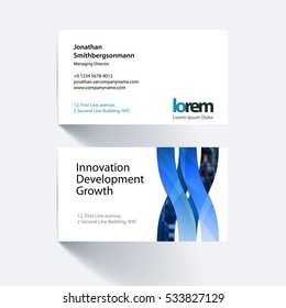 Vector business card template with wave, soft shapes, and lines for IT, business, beauty. Simple and clean design. Creative corporate identity layout.