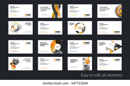 Vector business card template with yellow soft shapes, rounds, circles for PR, business, tech. Simple and clean design set. Creative corporate identity layout set with effects.