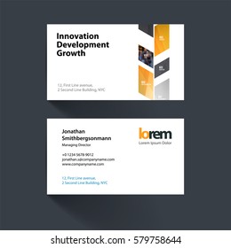 Vector business card template with yellow abstract plant, triangles for business, industry, eco, finance. Simple and clean design. Creative corporate identity layout set with effects.