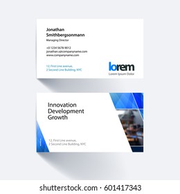 Vector business card template with yellow diagonal geometric shapes for eco, business, tech. Simple and clean design. Creative corporate identity layout set with effects.