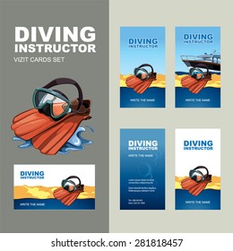 Vector business card templates for instructor of diving