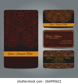 Vector business card. Vintage decorative elements. Hand drawn background.