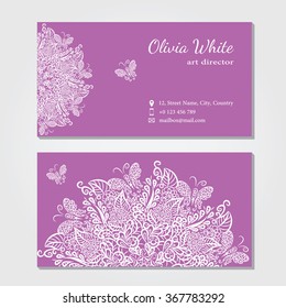 Vector  business card. Violetbackground. 