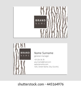 Vector business card with the wood texture. Used pattern based on organic stripes shape. Modern style for company identity.