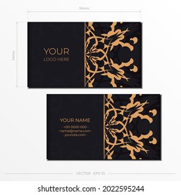 Vector Business Cards in Black with Indian patterns. Business card design with monogram ornament.