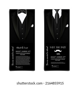 Vector Business Cards With Elegant Suit And Tuxedo. Invitation Flyer For The Holiday