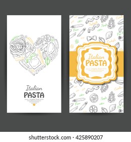 Vector business cards with Italian pasta for restaurants. Vector  illustration for your design