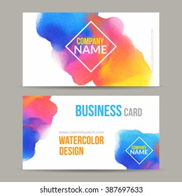 Vector business cards template with watercolor paint abstract background. Business card mockup.