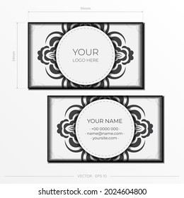 Vector business cards in white with gorgeous vector patterns with mandala patterns. Business card design with monogram ornament.