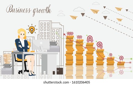 vector business character flat in leader concept with growth of business in strategy idea, illustration plan to success design 