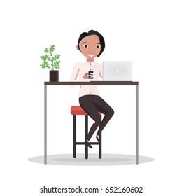 Vector Business Characters Scene illustration. Teamwork in modern business office. Business co working process.