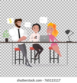 Vector Business Characters Scene illustration on transparent background. Teamwork in modern business office. Business co working process.